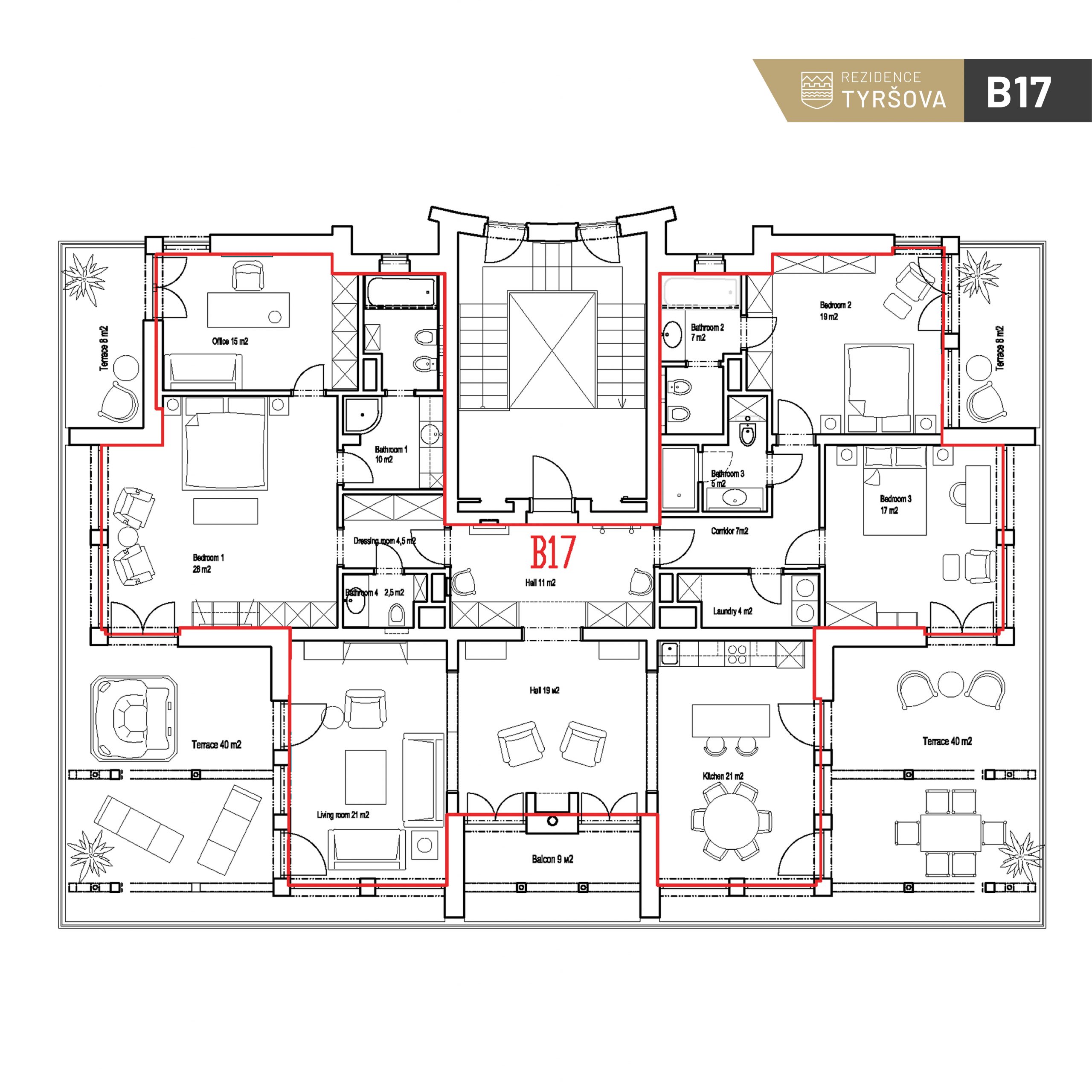 karta bytu | Rezidence Tyrsova | B17